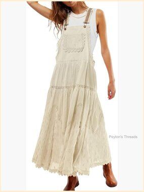 Bohemian Cream Lace-Trim Maxi Overall Dress